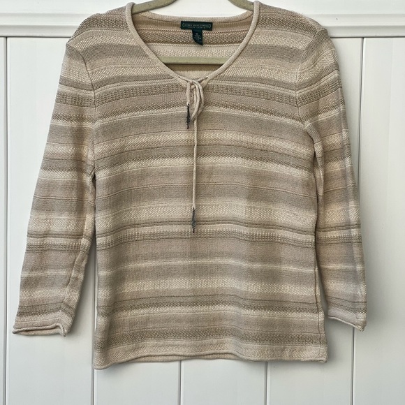 Lauren Jeans Company Ralph Lauren Women's Medium Tie Neck Tan‎ Cream  Sweater - Picture 2 of 4